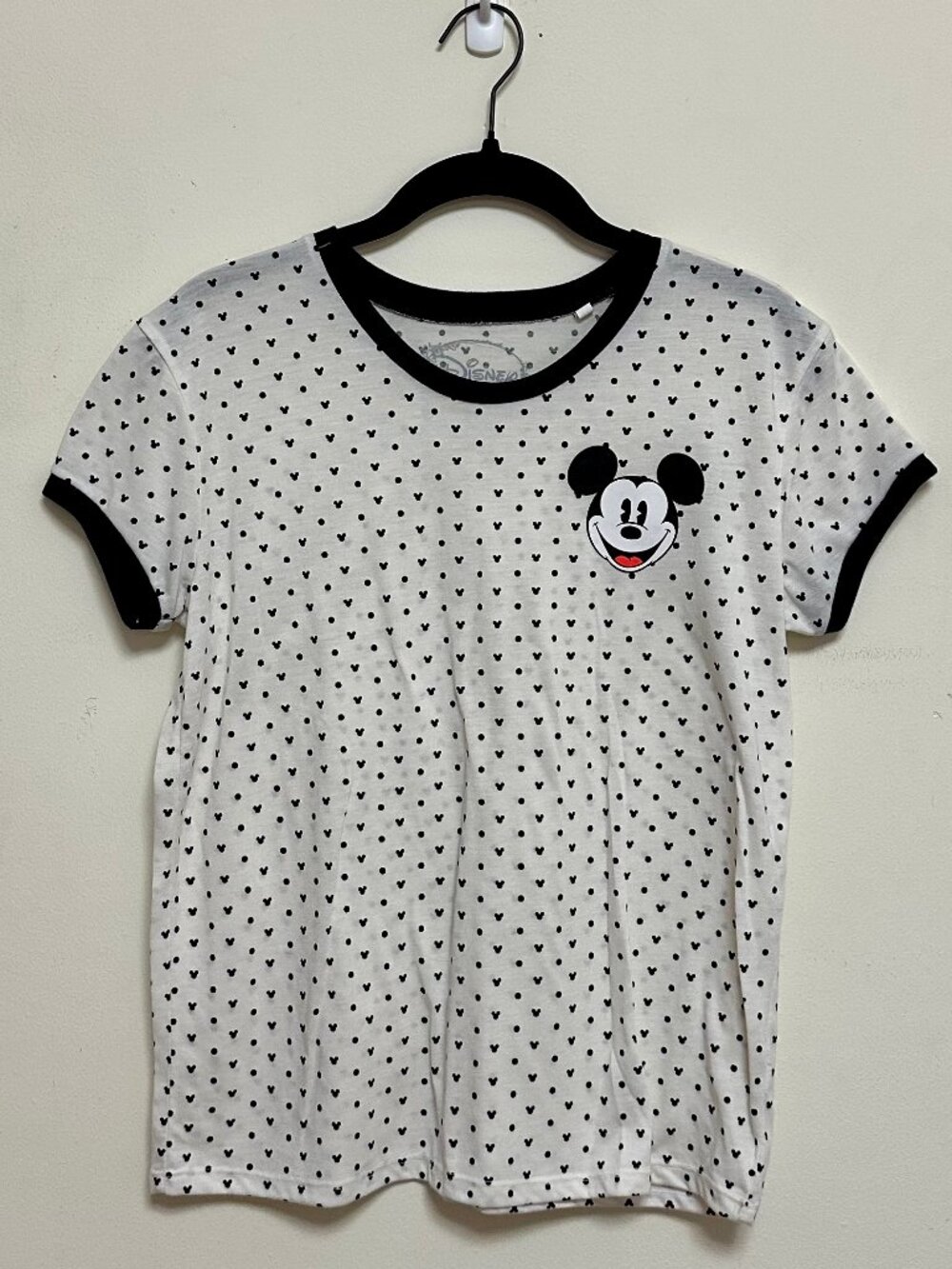 Disney Mickey Mouse Black & White Polka Dot Ringer T-Shirt XL